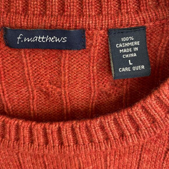 f. matthews Cable Knit Cashmere Sweater Women Size L Rust Fall Crew Neck Preppy - Picture 5 of 9